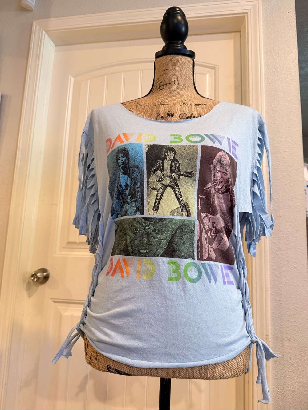 David Bowie Light Blue Fringe Tee - Women’s Graphic Top